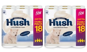 36 or 72 Rolls of Hush Three-Ply White Toilet Tissue Paper