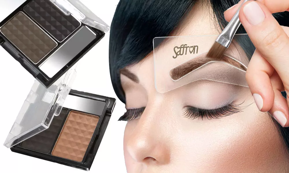 1x oder 2x Saffron Augenbrauen-Make-up-Set mit 3 Schablonen und 2 Augenbrauenpuder nach Wahl - Primary Image