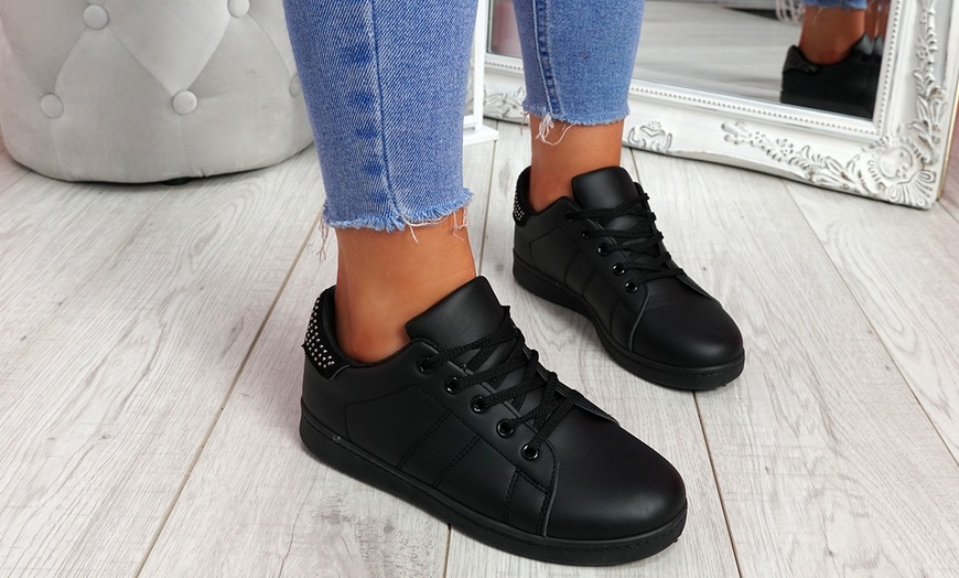 Image 1: Women's Lace-up Studded Trainers