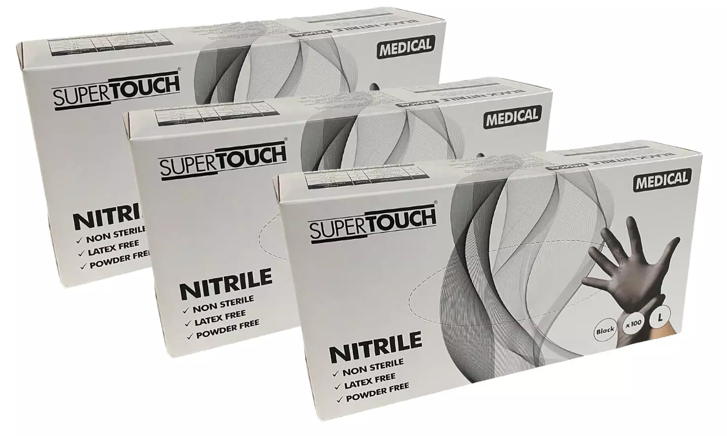 Up to 10 Packs of 100 Supertouch Black Nitrile Gloves