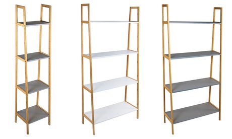 Scaffale in bamboo con 4 ripiani in melamina disponibile in 2 colori e dimensioni