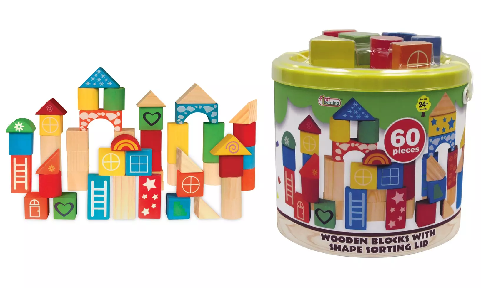 Baril de blocs en bois 60 pièces - Primary Image