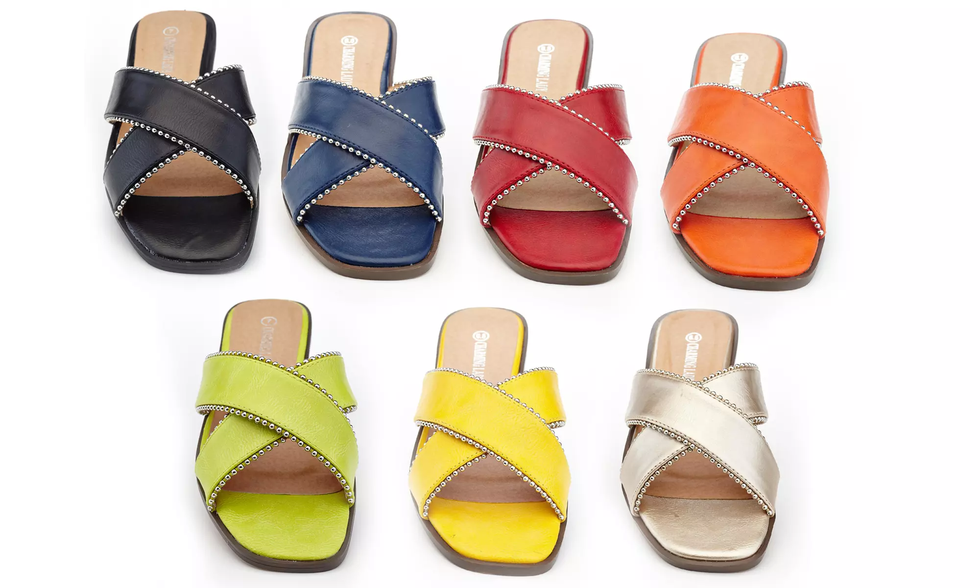 Women's Slip-On Flat Sandals with Embellished Upper  - Primary Image