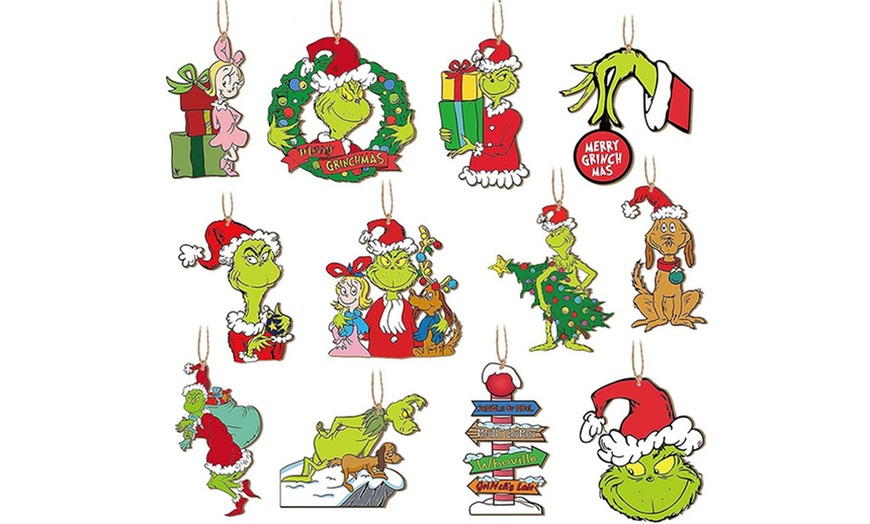 Image 2: Grinch Inspired Christmas Tree Ornaments Set