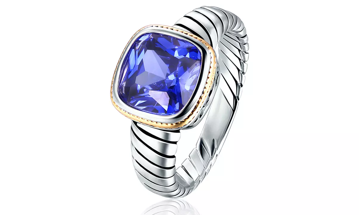 Lab Created Tanzanite Engagement Ring in 18K White Gold Plating by Peermont - Primary Image