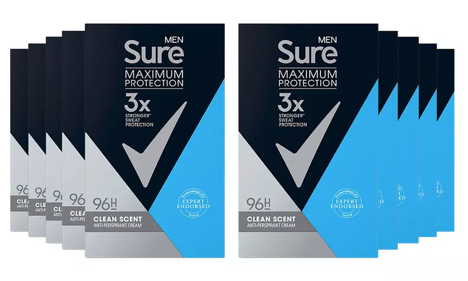 Upto 10 packs of Sure Men Clean Scent Deodorant Cream 45ml