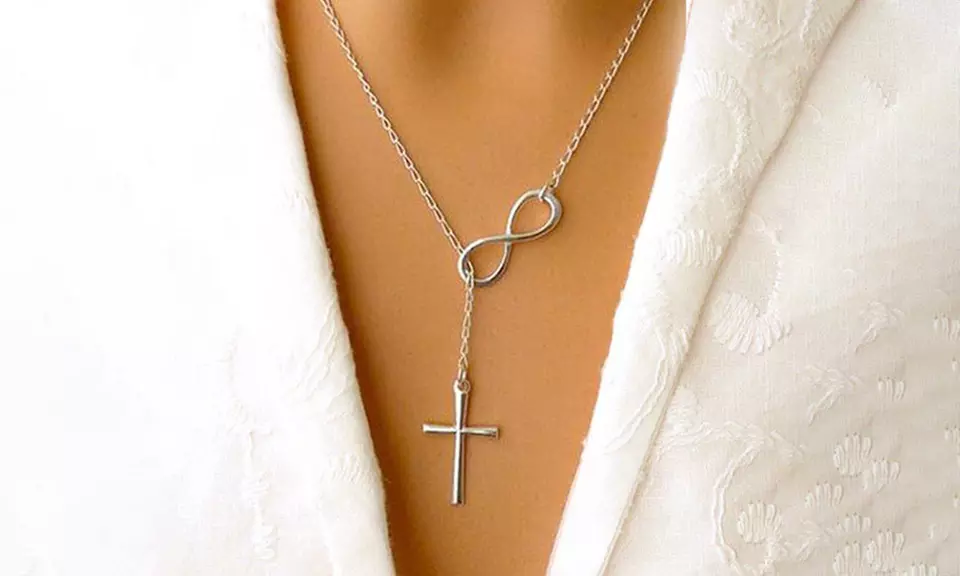 Italian Solid Sterling Silver Infinity Cross Lariat Necklace