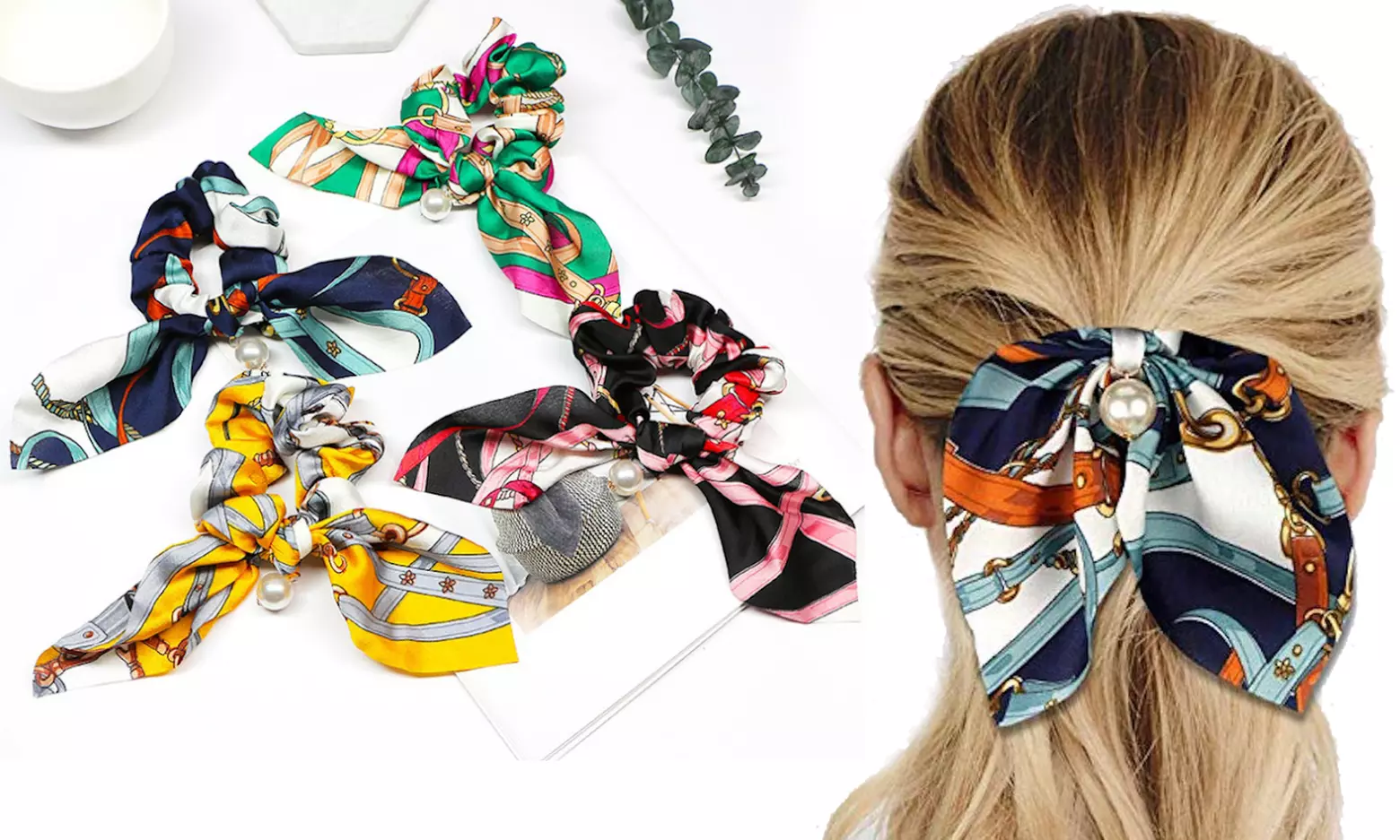 1, 2 ou 4 chouchous foulards avec perle - Primary Image