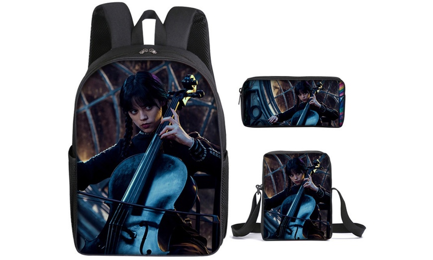 Image 10: 3-Piece Wednesday Adams-Inspired Backpack Set 
