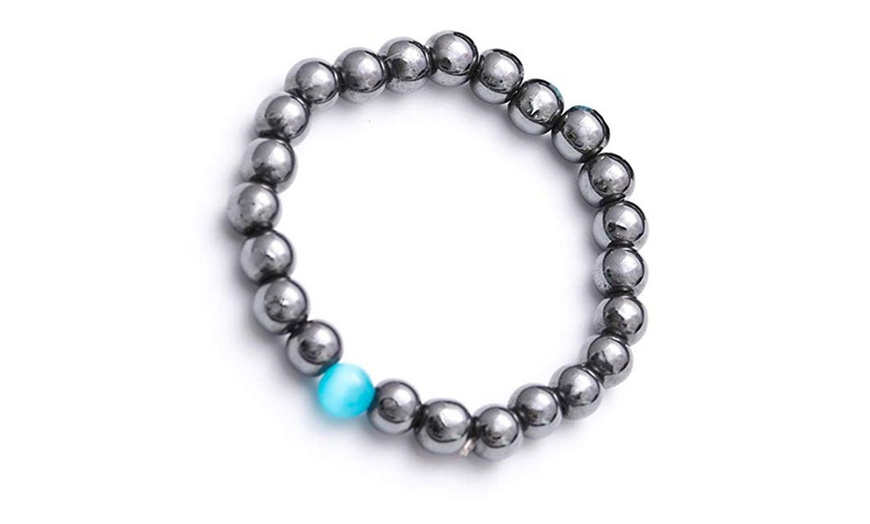 Image 5: One, Two or Three Hematite Bracelets with Blue Opal Bead