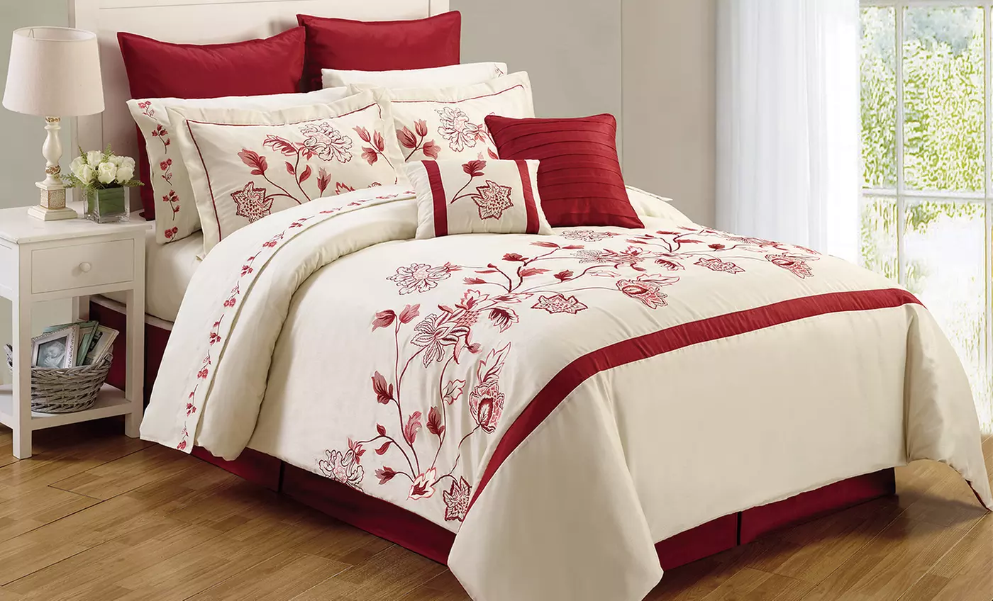 12-Piece Embroidered Comforter-and-Sheet Set - Primary Image