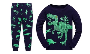 Kids' Dinosaur-Themed Pyjama Set with Glow in the Dark Print