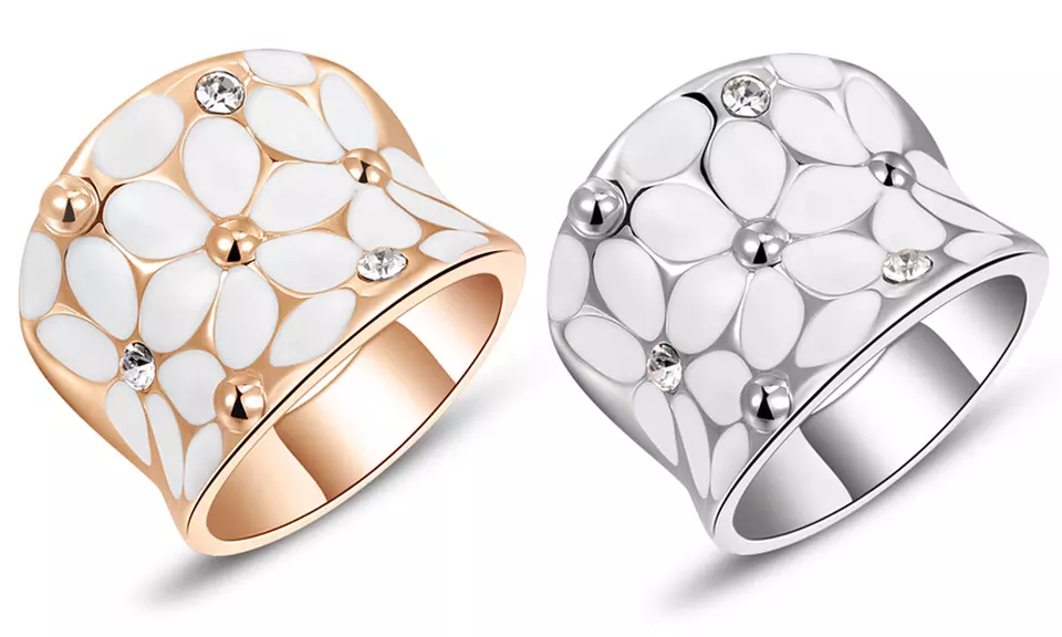 1 ou 2 bagues Daisy en acier inoxydable et cristaux - Primary Image