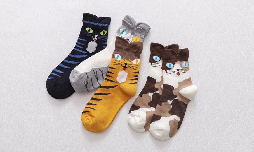 Image 5: 1, 4 ou 8 paires de chaussettes motif chat