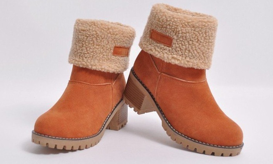 Image 6: Women's Faux Suede Fold-Over Block Heeled Boots