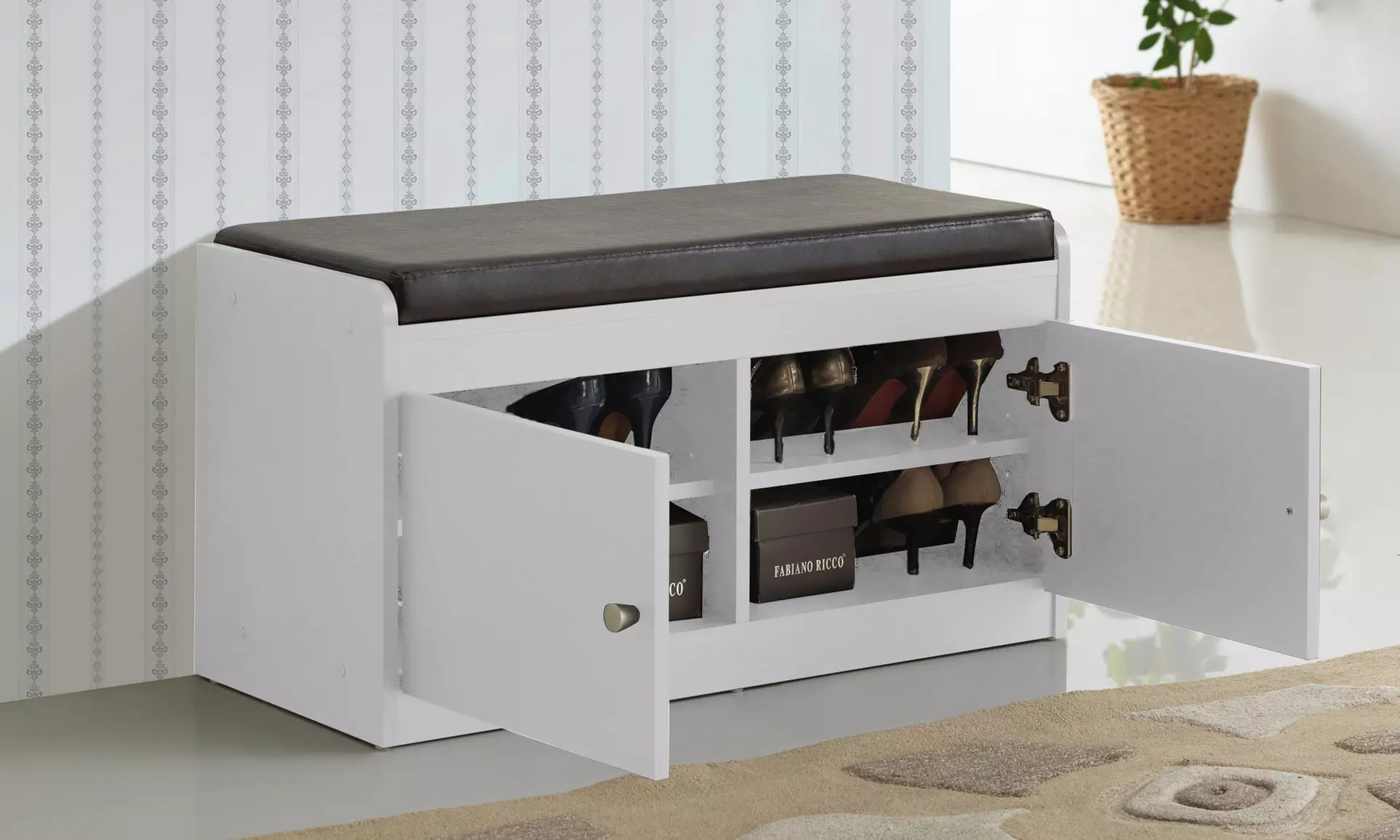 Margaret Wood Two-Door Shoe Storage Cabinet with Seating Bench  - Primary Image