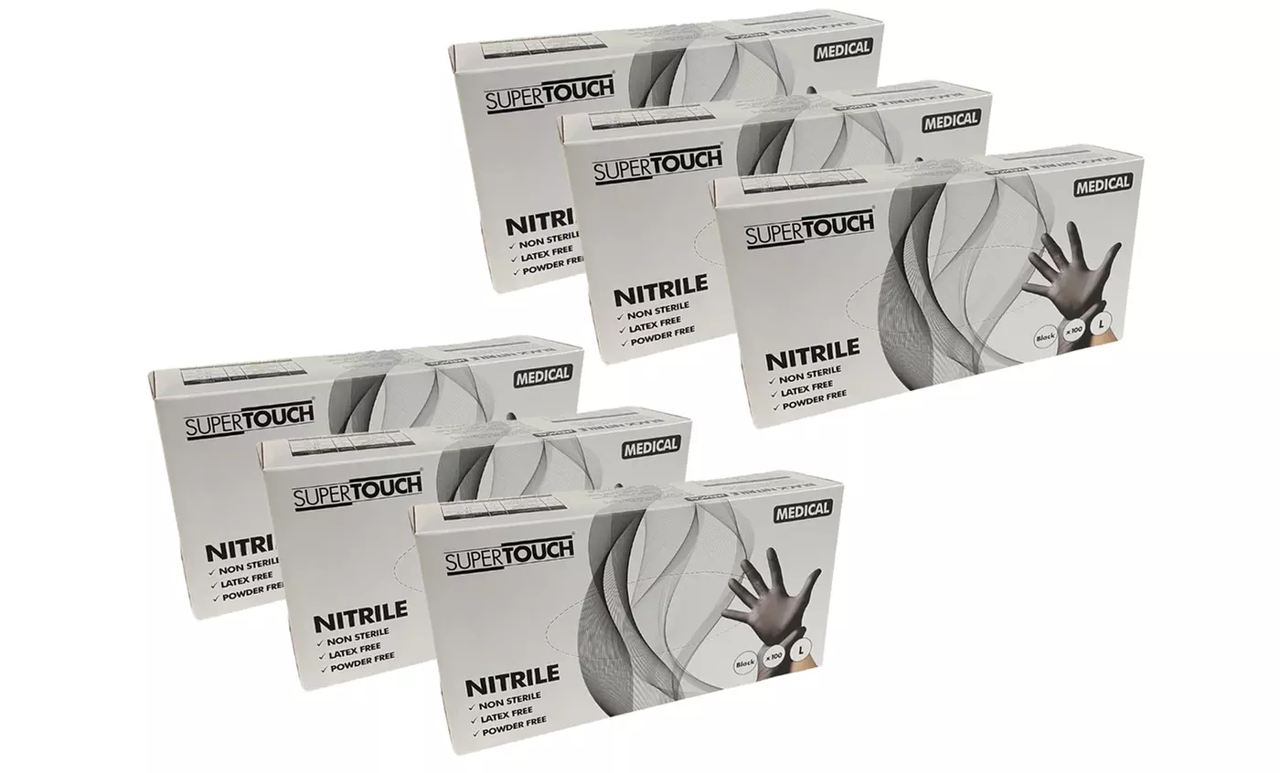 Up to 10 Packs of 100 Supertouch Black Nitrile Gloves