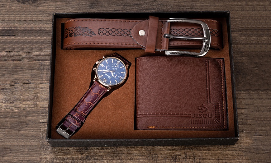 Image 3: Men's Watch, Belt and Wallet Boxed Gift Set