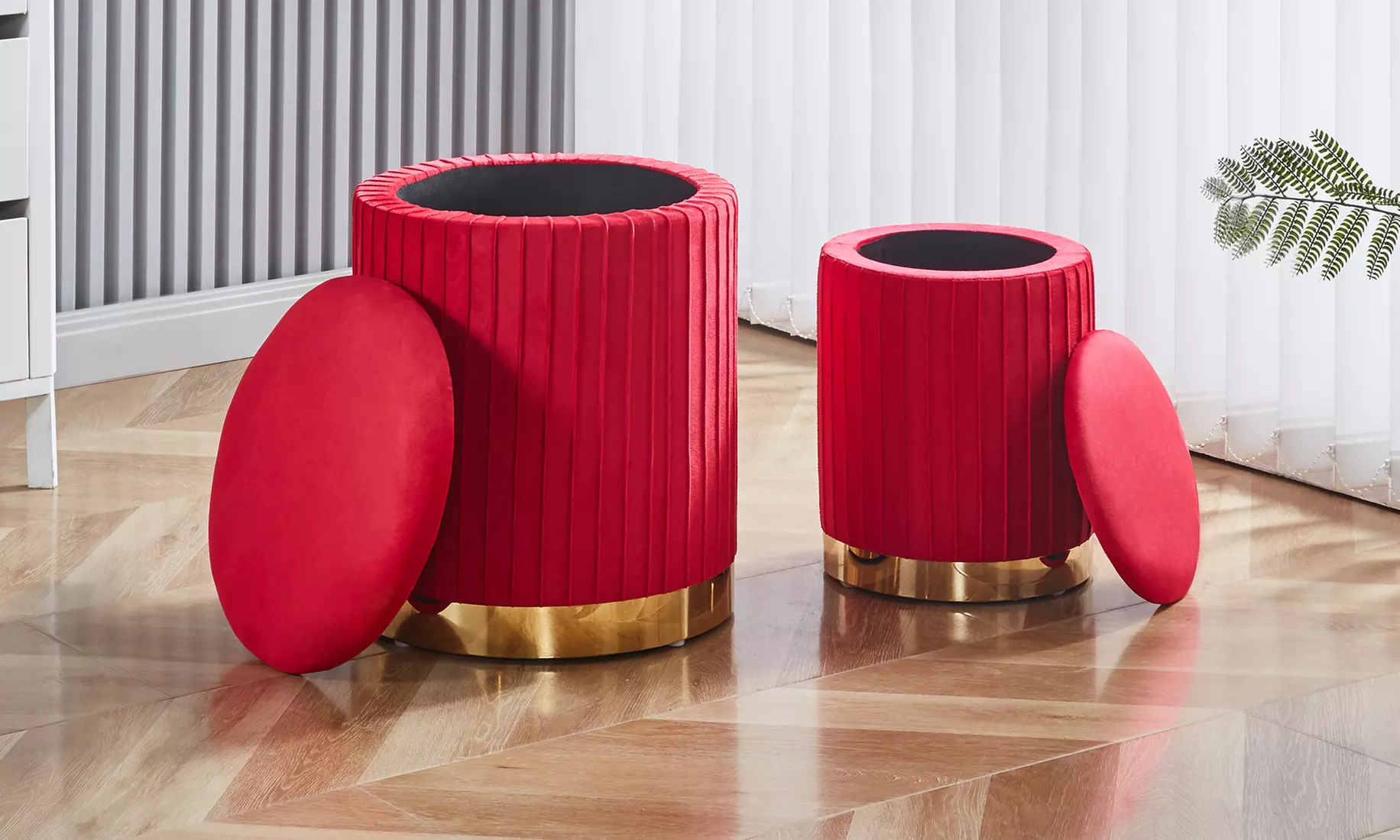 Set 2 velvet opberg-poefen