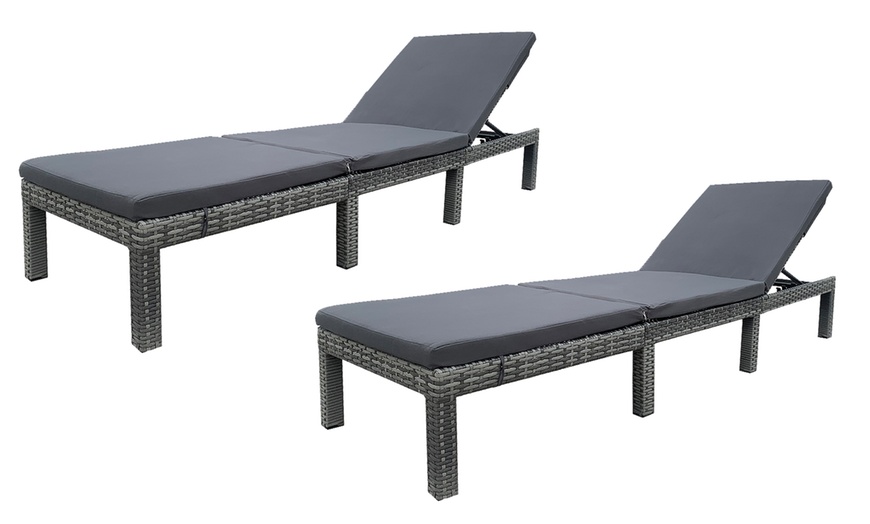 Image 6: Rattan Effect Sun Lounger with Cushions