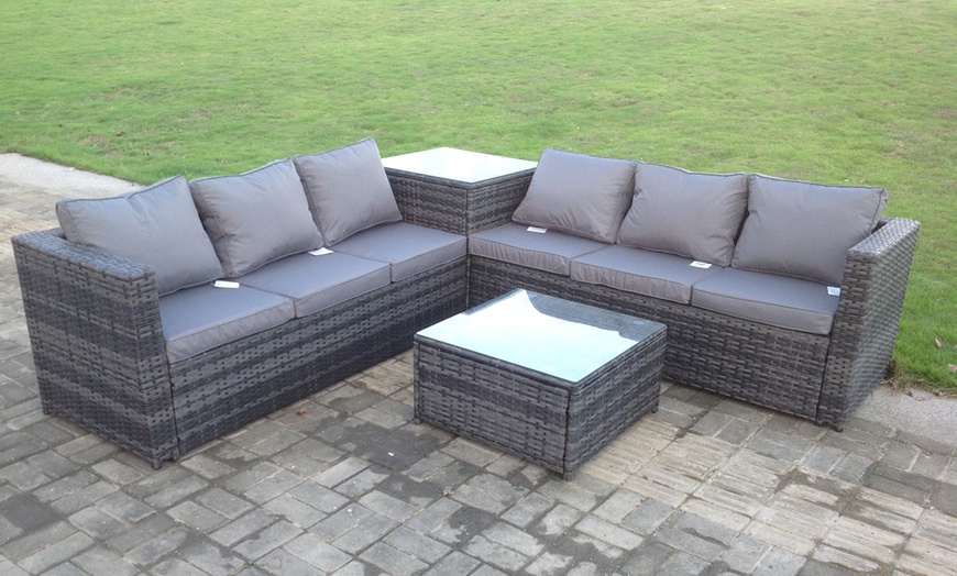 Image 1: Fimous Six-Seater Outdoor Rattan-Efeect Garden Furniture Set 