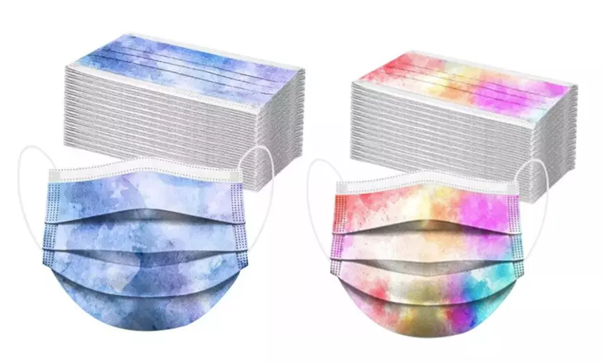 Image 9: 50x Tie-Dye Printed Disposable Face Mask