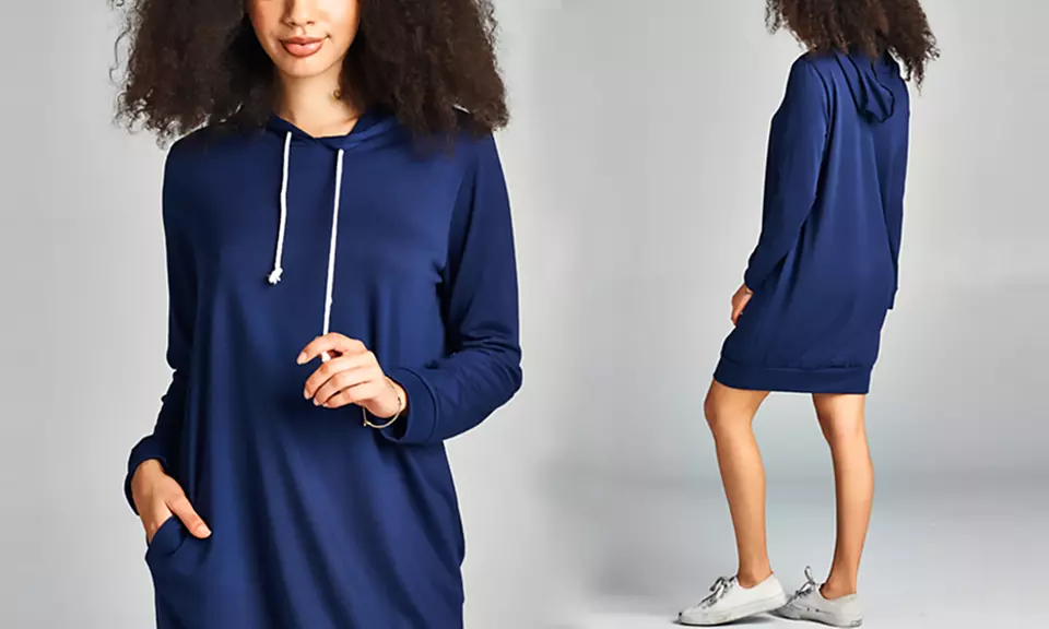 Women's Hooded Sweatshirt Dress with Pocket - Second Medium