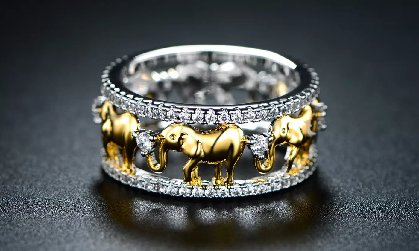 Women's Cubic Zirconia Two-Tone Elephant Ring by Barzel - Primary Image