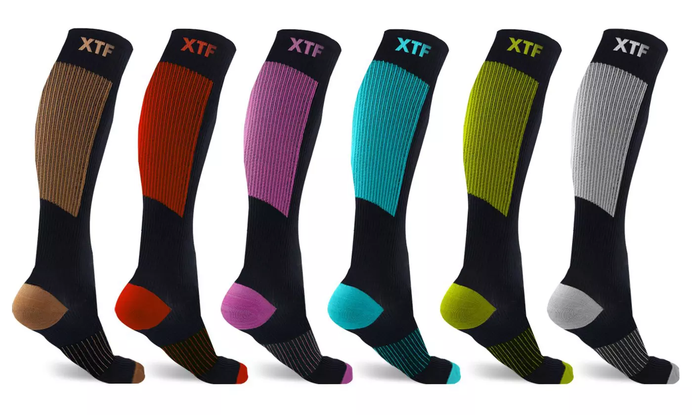 XTF Unisex Copper-Infused Compression Socks (6 Pairs) - Primary Image