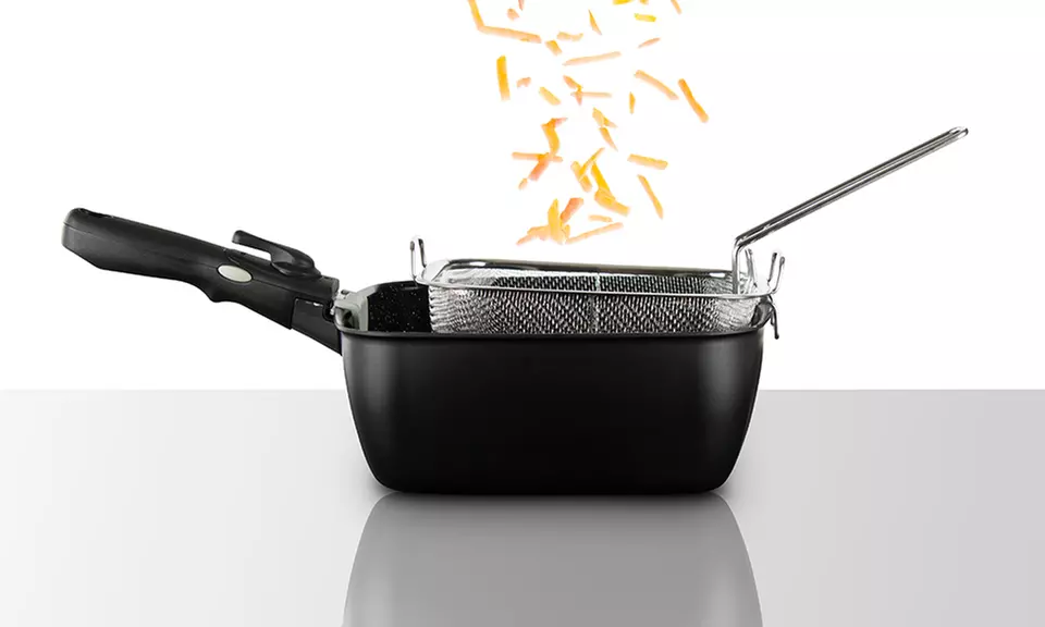 Poêle à frire carrée avec poignée amovible en aluminium avec bac de récupération en granit - Primary Image