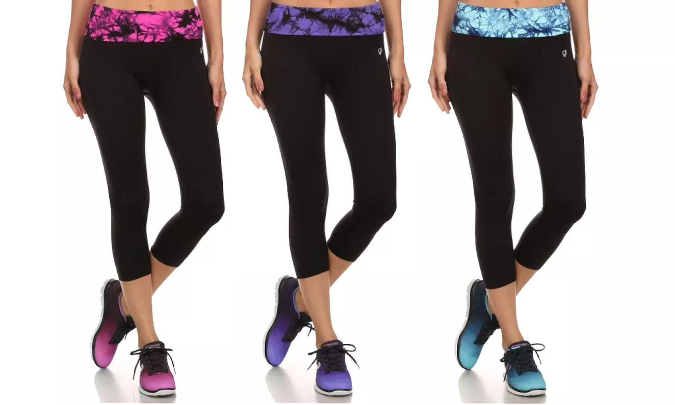 Junior Women's Tie-Dye Fold-Over Capris (3-Pack) - Second Medium