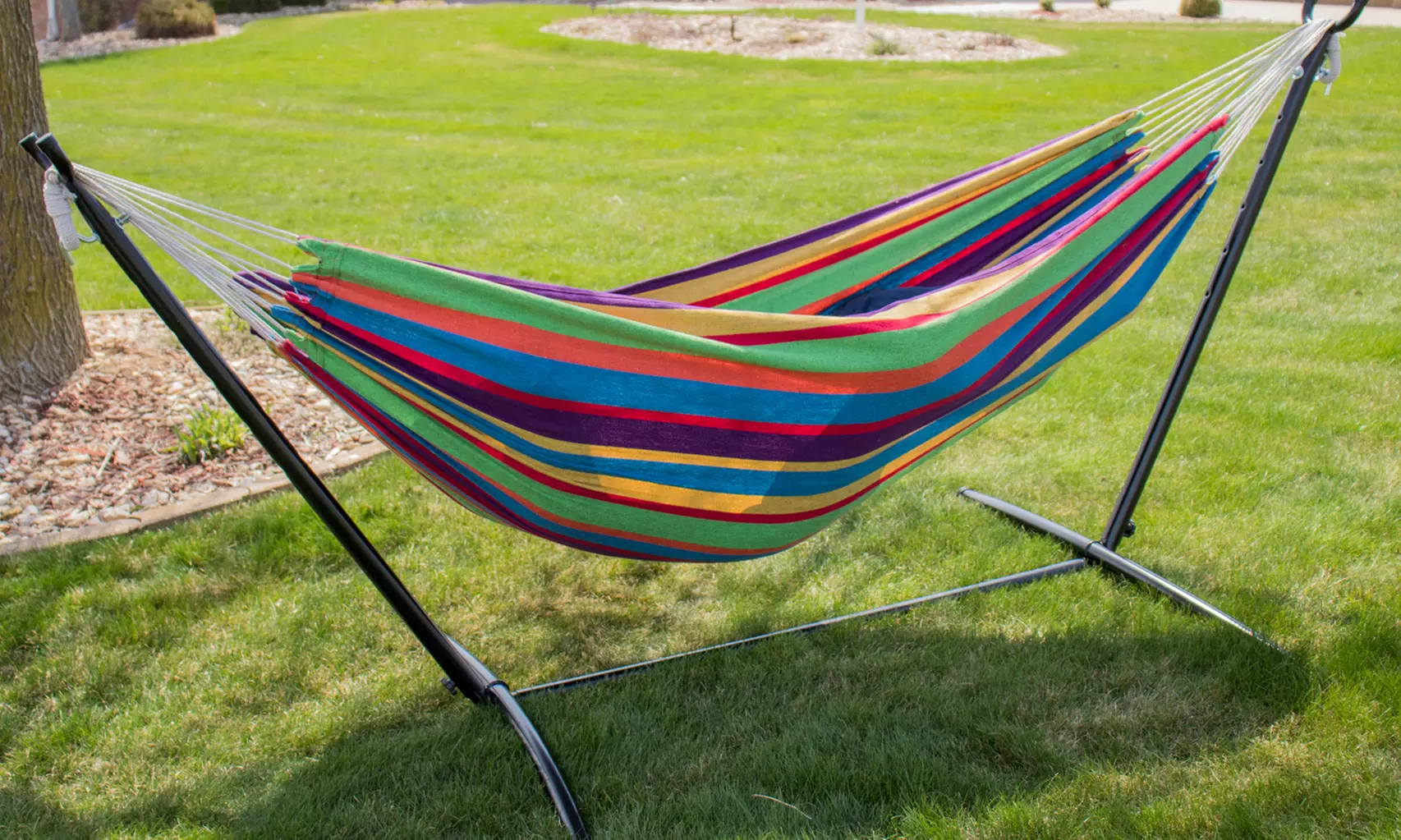 Backyard Expressions 9ft Double Cotton Hammock w/Stand & Carry Bag - Primary Image