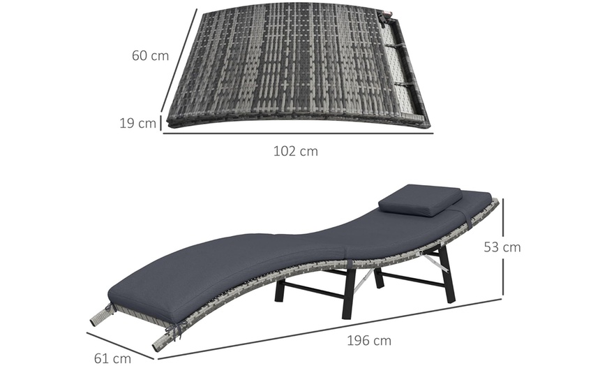 Image 6: Outsunny Folding Sun Lounger Outdoor Chair with Cushion and Pillow