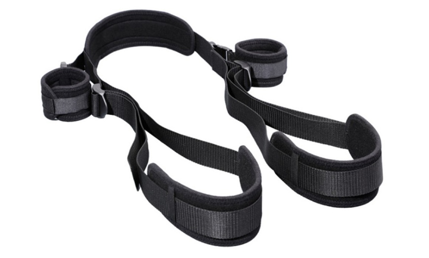 Image 1: Open Leg Bondage Harness with Handcuffs