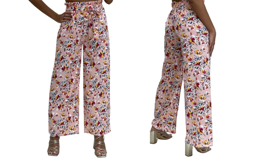 Image 24: Wide-Leg Tie-Waist Multicoloured Floral Palazzo Pants