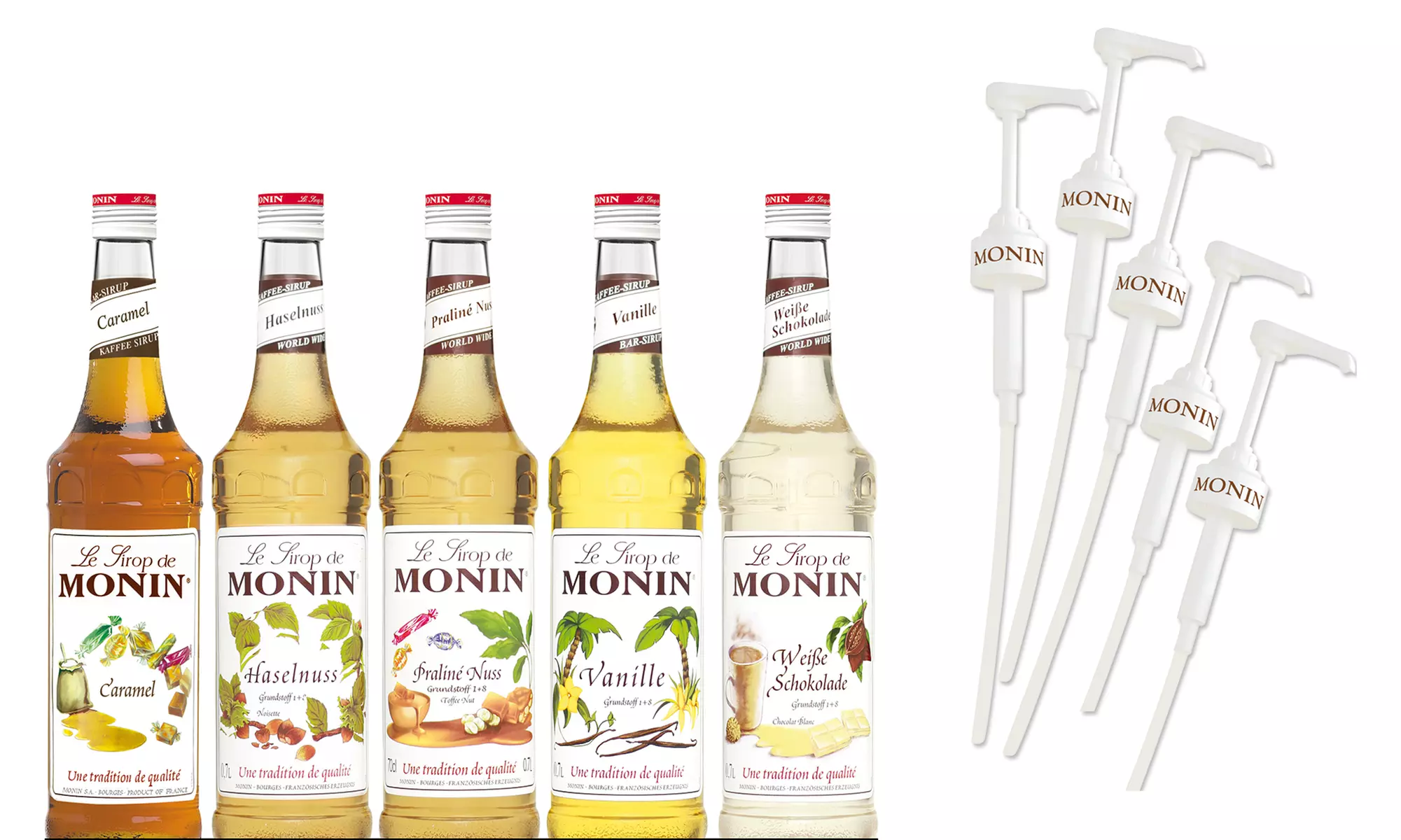 5x Monin Kaffee-Sirup à 0,7 l inkl. 5 Pumpen und Rezeptheft - Primary Image