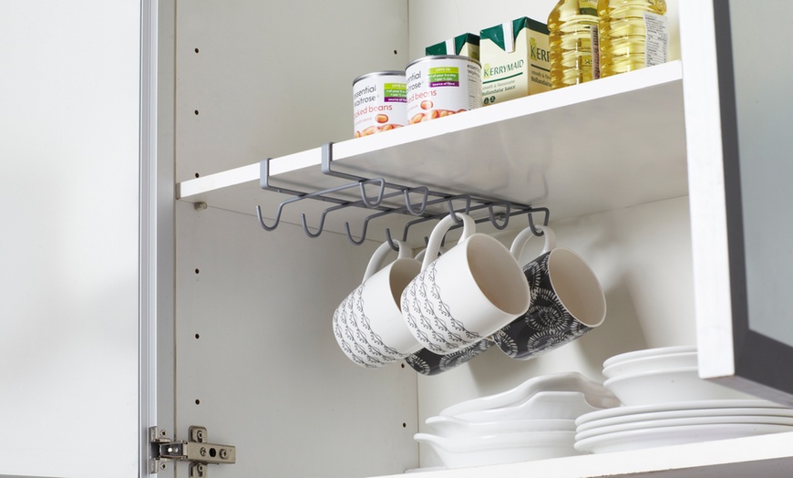 Image 1: Under-Shelf Cup Mug Holder Rack