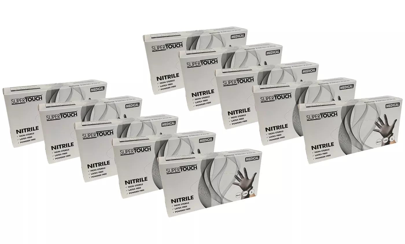 Up to 10 Packs of 100 Supertouch Black Nitrile Gloves