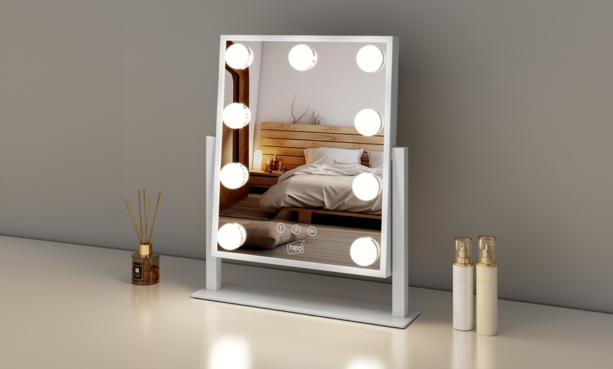 Image 1: Neo Hollywood Vanity Touch Mirror with LED Bulbs