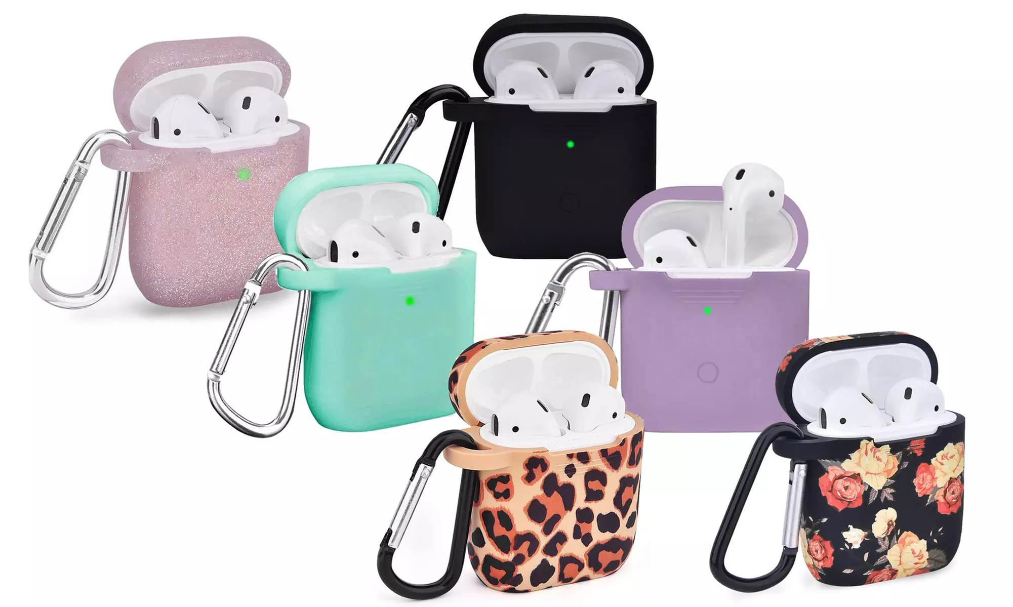AirPods 1 & 2 Case Cover with Keychain Carabiner (2-Piece) (LED visible) - Primary Image