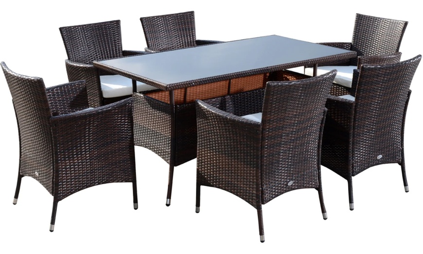 Image 3: Outsunny Seven-Piece Rattan-Effect Dining Set