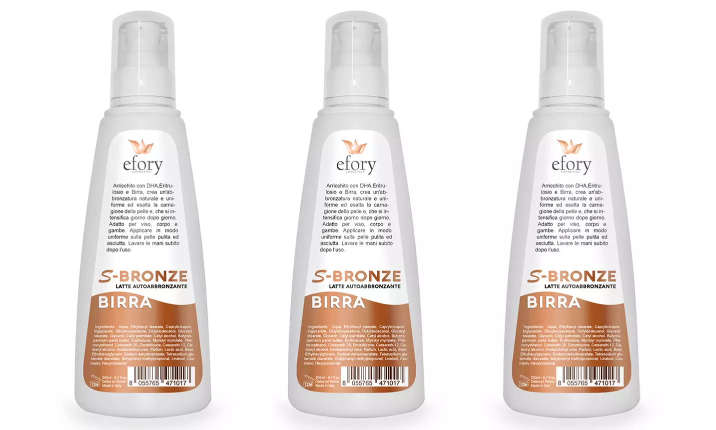 Hasta 3 leches corporales autobronceadoras con cerveza 200 ml de Efory Cosmetics - Second Medium