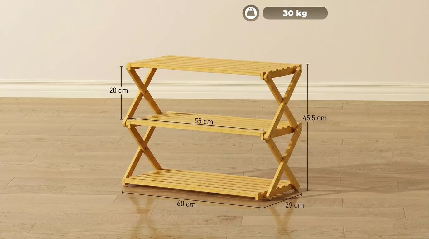 HOMCOM Foldable Bamboo Shoe Rack