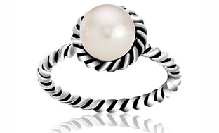 Freshwater Pearl Ring in Twisted Sterling Silver