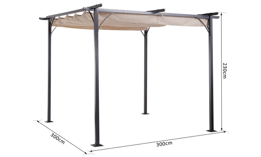 Image 7: Outsunny Retractable Metal Pergola Canopy