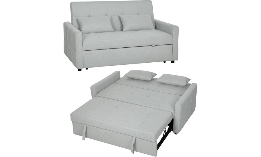 Image 8: HomCom 2-in-1 Sofa Bed Convertible Lounger with Linen-Look Upholstery