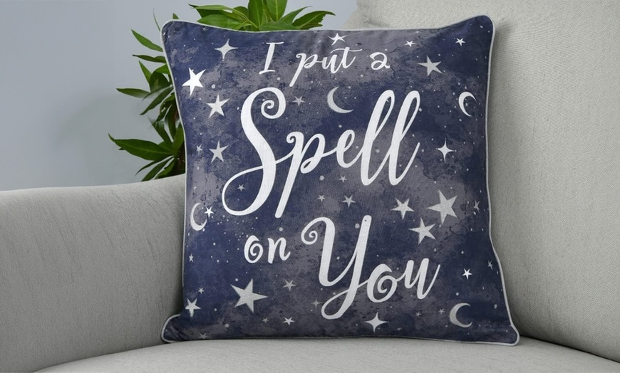 Image 4: Celestial Metallic or Halloween Print Stylish Cushion