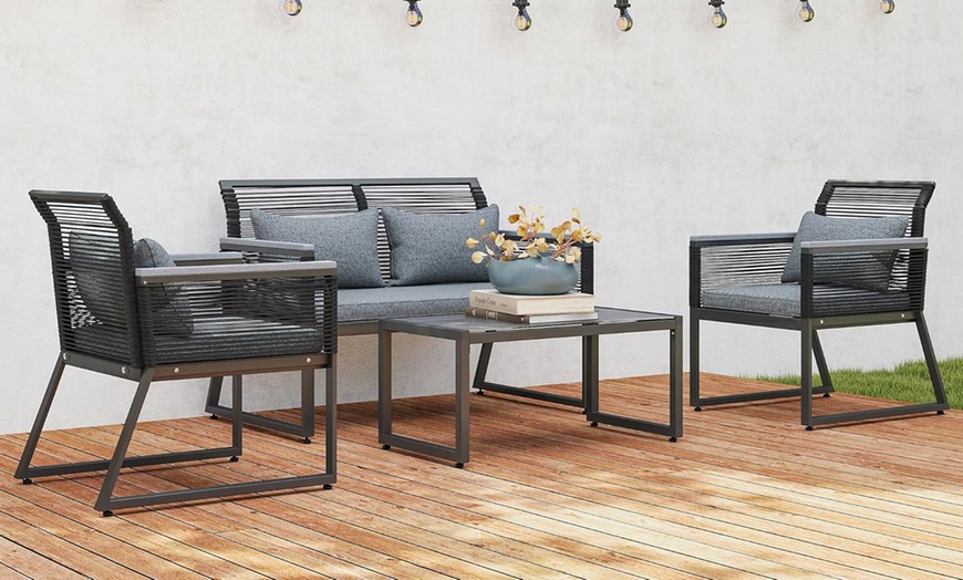 Image 4: Outsunny Four-Piece Rattan-Effect Outdoor Furniture Set