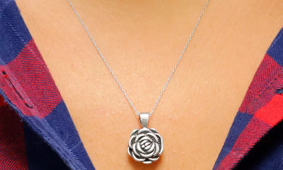 Italian Sterling Silver Artisan Rose Necklace by Verona - Primary Image