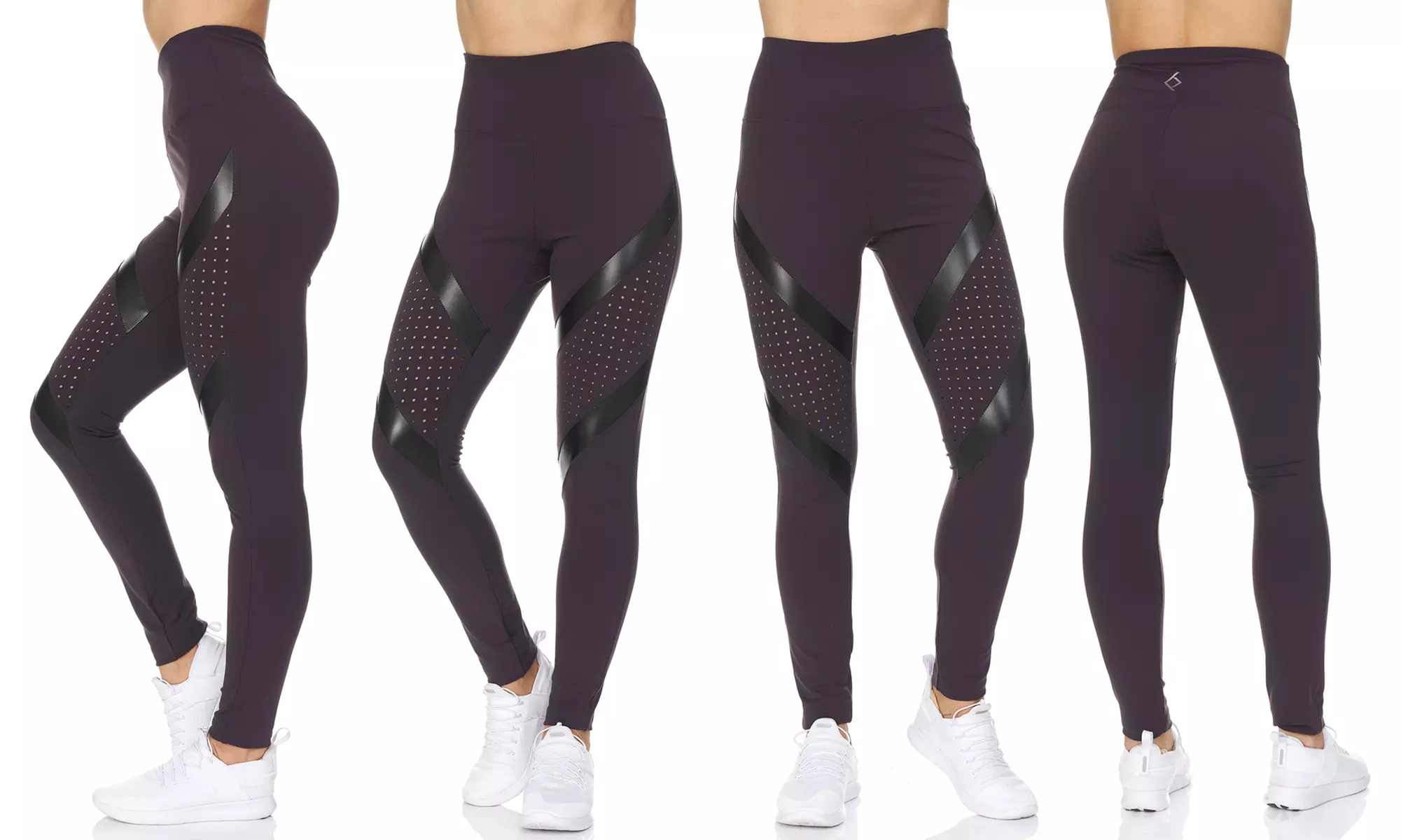 BSP Women's High Waist Active Full Length Leggings with Laser-Cut Mesh - Second Medium